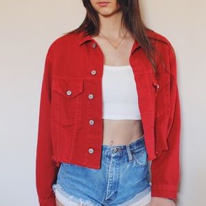 Brandy Melville Red Denim Jacket